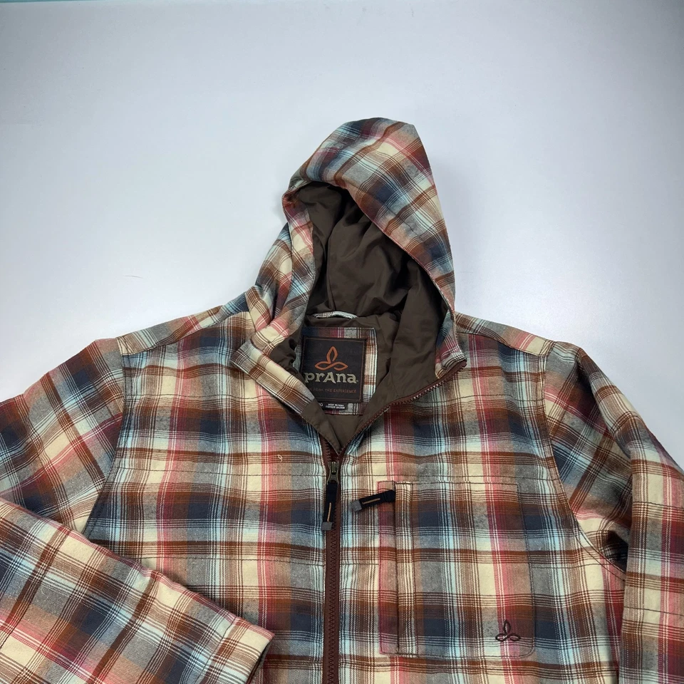 Prana Flannel Jacket Mens Large Plaid Shacket Lined Full Zip Outdoors Pockets - Image 2 of 4