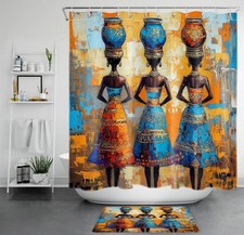 Aesthetic Black African Tribal Women Shower Curtain Bathroom Accessories Set