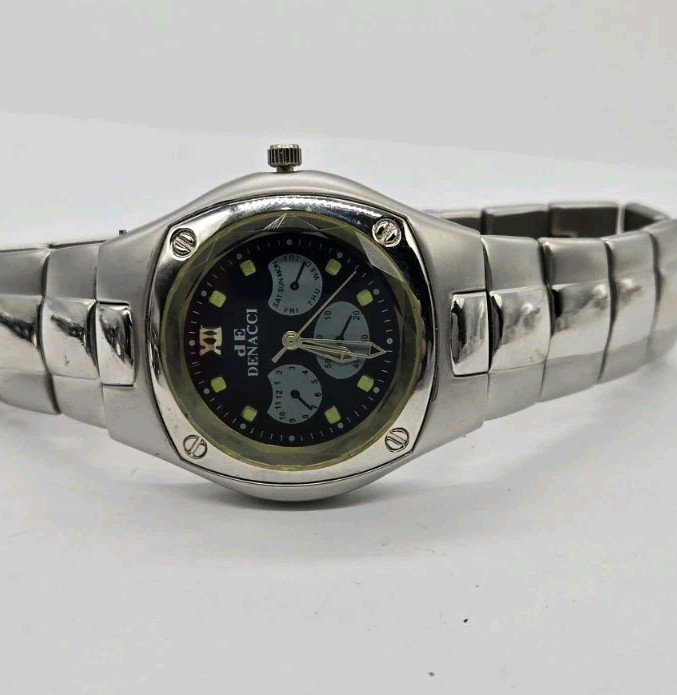 Denacci Men's Watch Blue Dial Stainless Steel New Battery Silver tone