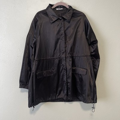 DKNY Black Metallic Sheen Lined Button Up Spring Weight Rain Coat One Size