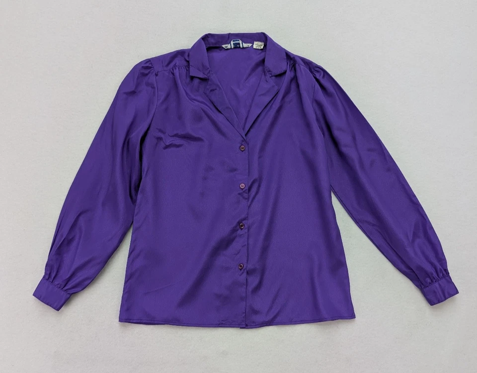 Blusa vintage para mujer Avon talla 7/8 pequeña púrpura manga larga con botones Foto 2 de 4