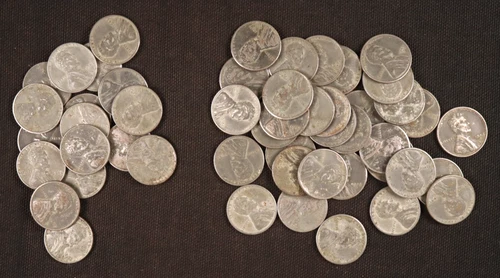 Roll of 50 - 1943 P & S Lincoln Wheat Steel Cents - Nice Mixed Lot of VF - AU