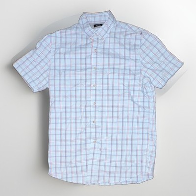 Lee Men's S Blue Plaid Short Sleeve Woven Stretch Regular Fit Button-Up Shirt