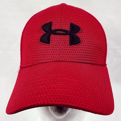 Under Armour Fitted Cap Mens Size M L Stretch Fit Red Black Hat Style 1289146