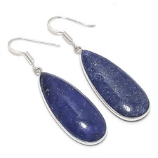 Natural Lapis Lazuli Gemstone 925 Sterling Silver Jewelry Earring Size 1.8"