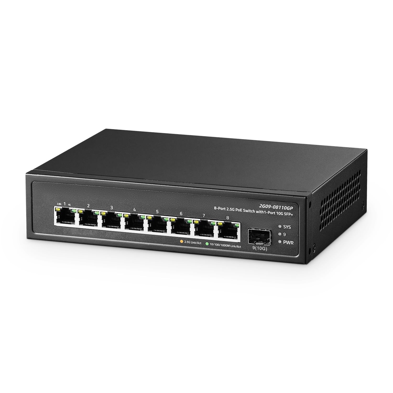 Binardat Switch PoE a 9 porte 2,5 G con porta SFP+ 10 G, 8 porte Base-T da 2,5 G
