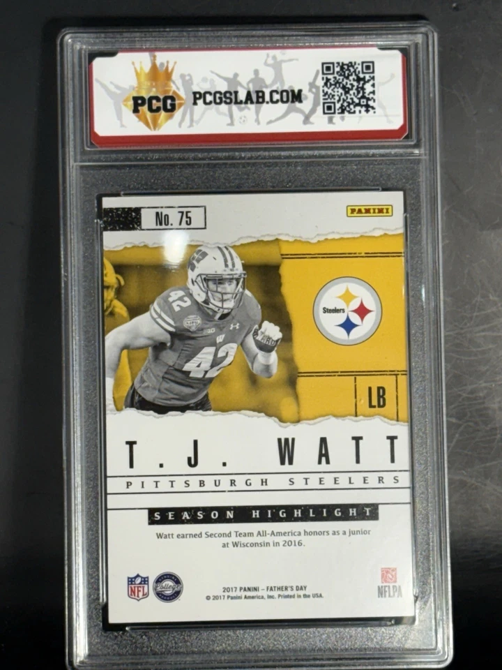 217 Panini Fathers Day T.J. Watt Rookie #75 SP #435/499 Steelers - Image 2 of 2