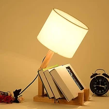 Robot Cute Desk Lamp,Wood Bedside Table Lamp,Creative Table Lamp Wood Base Ad...