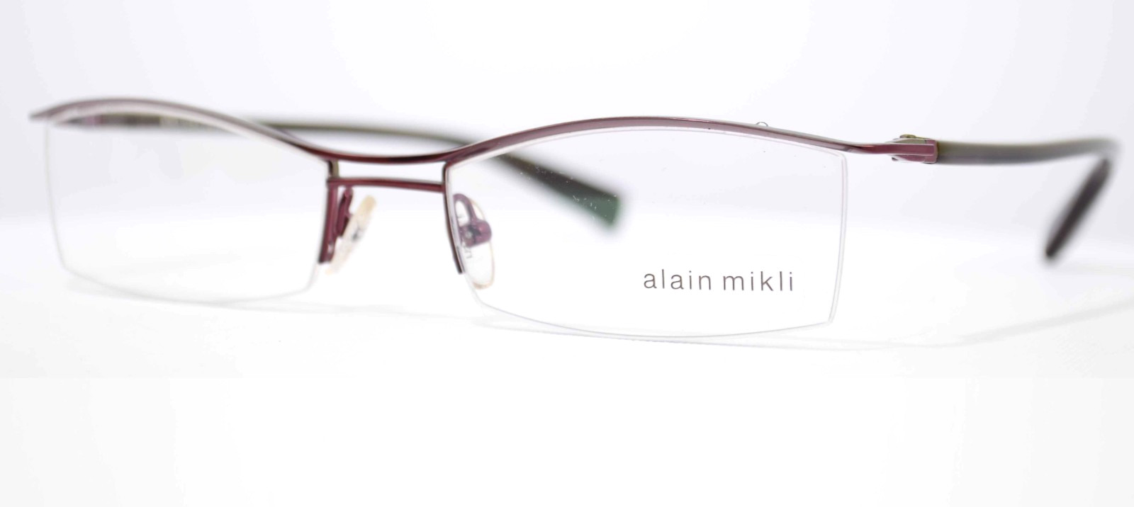 Alain Mikli Brille A0505 07 Federscharniere Halbrand Optik Flach Weinrot Olive