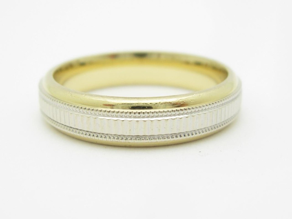 14k Two Tone Gold Diamond Cut 5mm Comfort Fit Band Size 10 Ring 6.8 ...