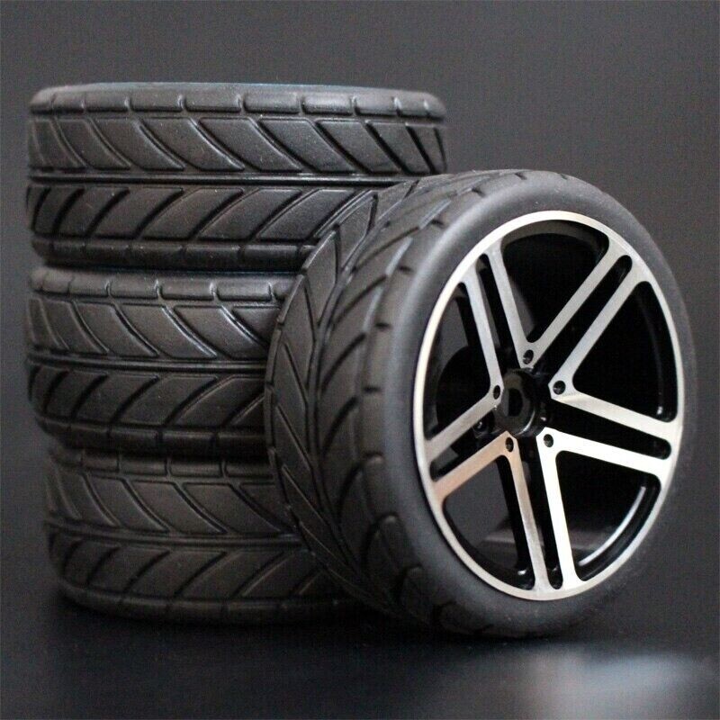 1/10 Onroad RC Car Alloy Wheels with Rubber Tires for Tamiya TT01 TT02 Traxxas 4Tec