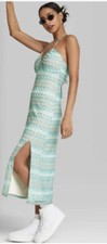 Wild Fable Women's Light Aqua Blue Crochet Slip HALTER TIE Dress Size XXL NWT