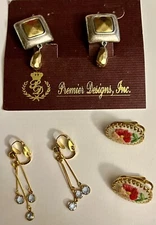 Lot of 3 Pairs of Vtg-Mod Estate Clip-On Earrings Premier Designs Cameo More