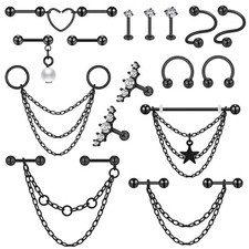 16Pcs Kit Industrial Barbell Surgical Steel Earrings Cartilage Helix Studs 16G