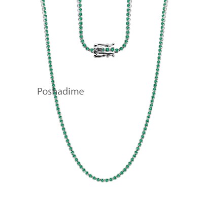 3.45Ct Round Cut Natural Green Emerald Tennis Necklace 14K White Gold 17''Inch