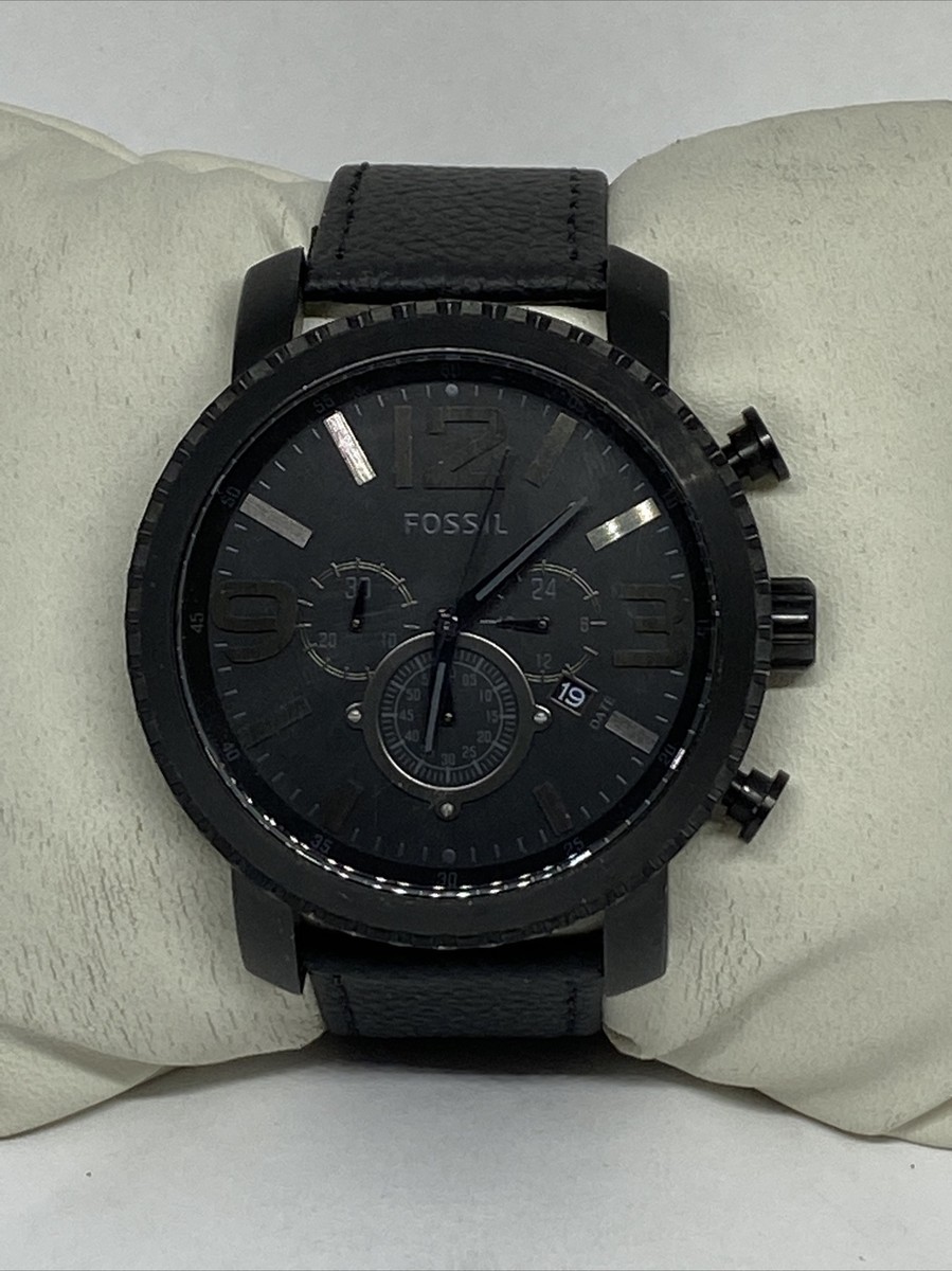 Fossil Nate JR1401 Men Black Leather Analog Black Dial Quartz