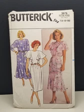 Vtg Butterick Sewing Pattern #3676 Misses' Pullover Dress Size 14-18 Cut 1986