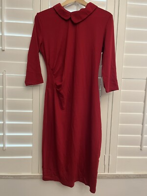 RED RETRO SEXY MODEST COLLARED BACK ZIP MIDI DRESS MEDIUM PIN UP | eBay