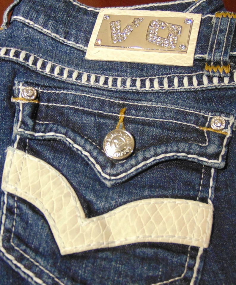 Pantalones de mezclilla para mujer V O Virgin Only con tachuelas y bling talla 26 Foto 3 de 4