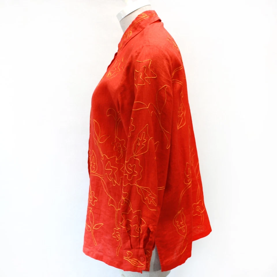 Blusa Josephine Chaus Plus 100% linho laranja bordada com colarinho 18 1X - Imagem 4 de 4