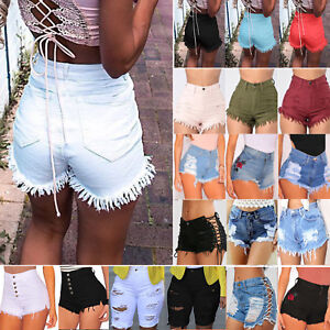 women's high rise denim shorts