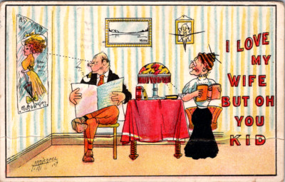 Vintage Postcard Humorous Cartoon Love My Wife Scene
