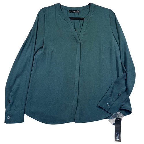 NWT Apt. 9 Long Sleeve Blouse Top Women's Small V-Neck Career Office Dark Green