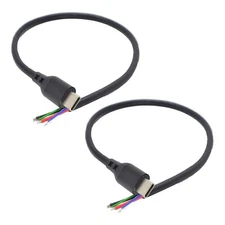 2PCS Type-C USB C Male Pigtail 6 Wires PD Power Cable 1 FT/30CM 5A Fast Charg...
