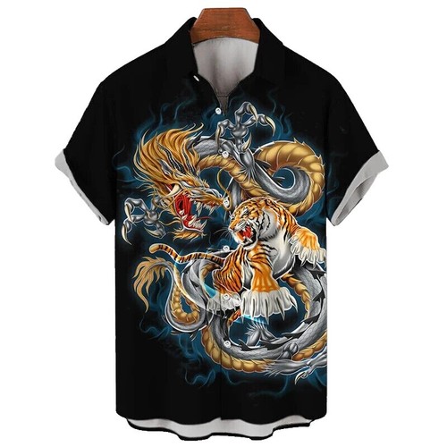 NUTEXROL Men's Novelty Hawaiian Shirt - Animal Print, Short Sleeve Button Down, Tropical