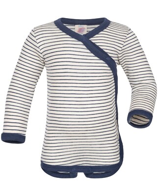 Engel Baby Naturwäsche Wickelbody Druckknöpfe 62 68 blau 70 %Wo30 % Seide Neu