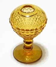 Vintage 1950s Viking Ancestral Ivy Pedestal Ball Vase Amber/Honey Glass 5.75"