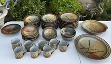 SIGNED 52 PC  WILLIAM BILL CREITZ MID CENTURY STUDIO POTTERY STONEWARE  DISHES