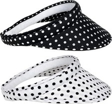2 Pack Sun Visor Hats Women Men Clip On 6 3/4-7 1/2, White Polka Dot on Black