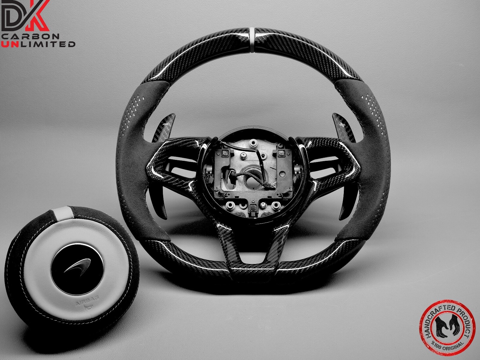 McLaren 675LT 540C 570S 650S 600LT 620R Alcantara Gray Carbon Steering Wheel v2