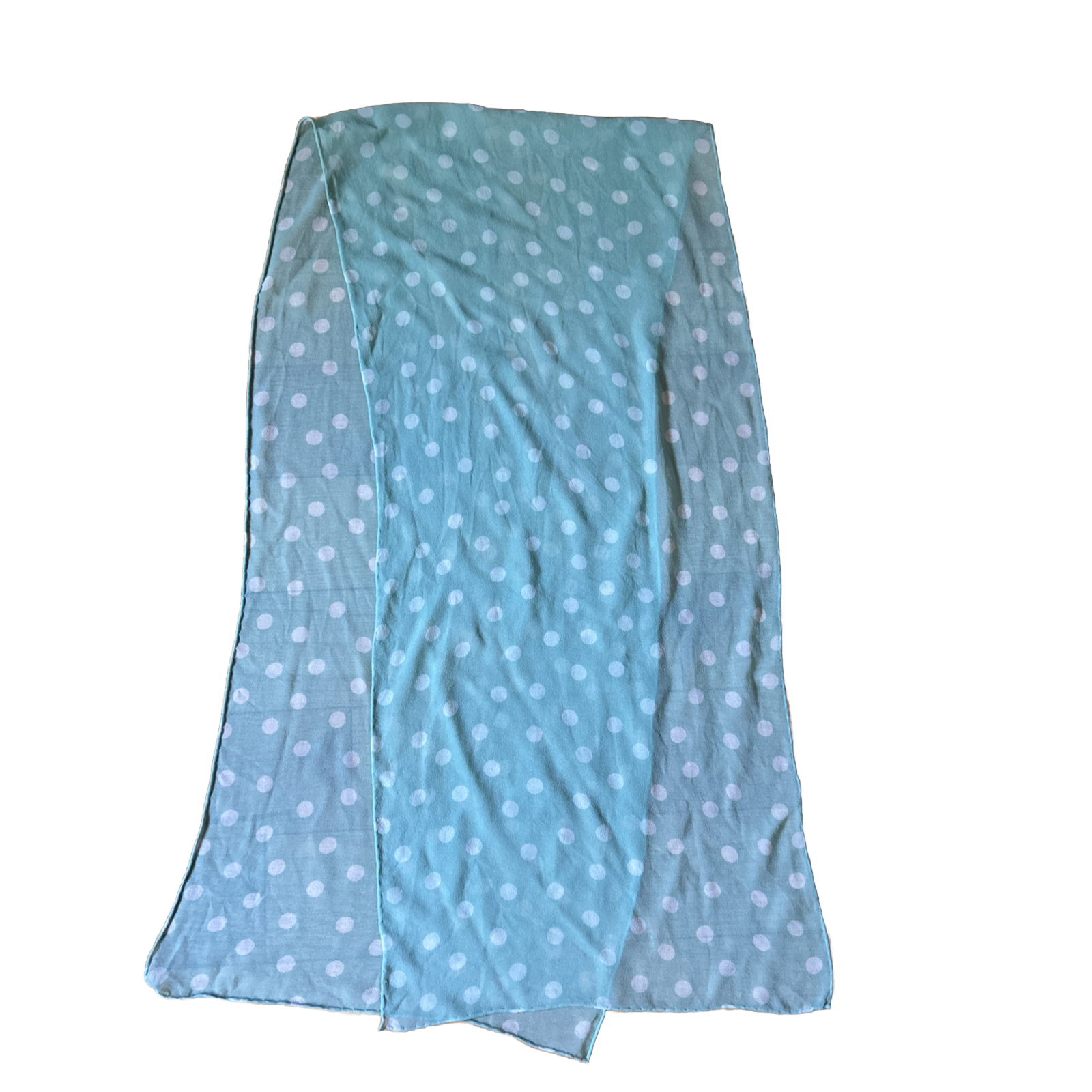 Rectangular Silk Sheer Scarf Light Green White Po… - image 1