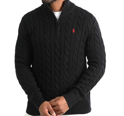 NWT - Polo Ralph Lauren Men's 1/4 Zip Cable Knit Cotton Sweater