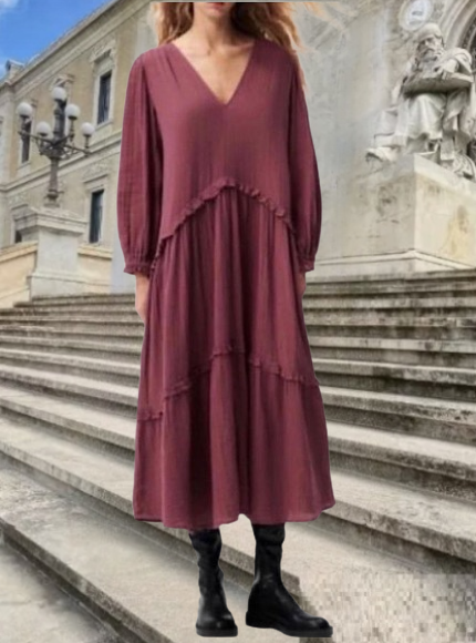 ZARA Oversized Maxi Plum Tiered Kaftan Dress 100% Cotton sz S, M | eBay