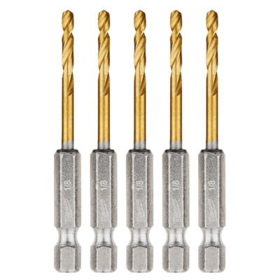 Milwaukee SHOCKWAVE  1/8'' RED HELIX  Titanium Drill Bit, 5-Pack