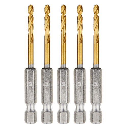 Milwaukee SHOCKWAVE 1/8" RED HELIX Titanium Drill Bit, 5-Pack 48-89-4655