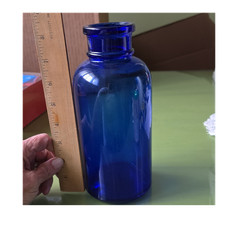 Cobalt Blue Glass Bottle Jar w/ Embossed Base Mark Bottom 12 oz. Collectible