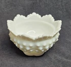 Vintage Hobnail Milk Glass Salt Cellar Dish Scalloped Rim Fenton Style 3.25"
