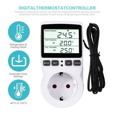 Digitaler Temperatur Regler Timer Steckdose Fühler Kühlung Thermostat weiß
