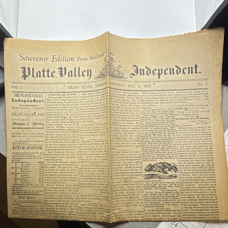 Platte Valley Independent Souvenir Edition Reprint July 2, 1870 Grand Island Neb
