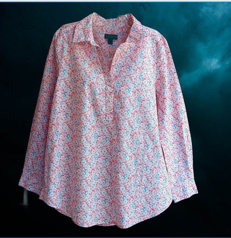 Style & Co. Womens Top Blouse Popover Long Sleeves White Pink Floral Size M