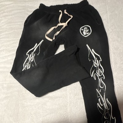Hellstar Washed Black Double Flame Graphic Flare Sweatpants