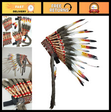 Native American Feather Headdress - Tribal Headwear 15.5-17.7" Brown Costume