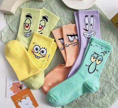 5 Pairs SpongeBob Socks Patrick Squidward Mr Krabs Plankton Kawaii Mid Calf Crew