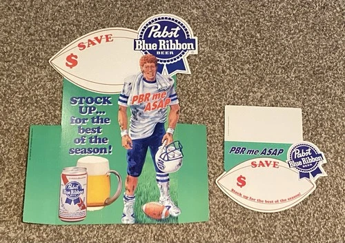 Vintage Pabst Blue Ribbon Beer Advertising Display Sign Football Theme