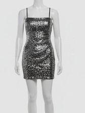 Emerald Sundae Women's Silver Animal Sequin Stretch Bodycon Dress Juniors' Sz M