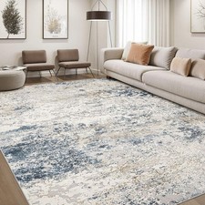 Area Rug Living Room Rugs - 9x12 Abstract Large Soft Indoor Washable Rug Neutral